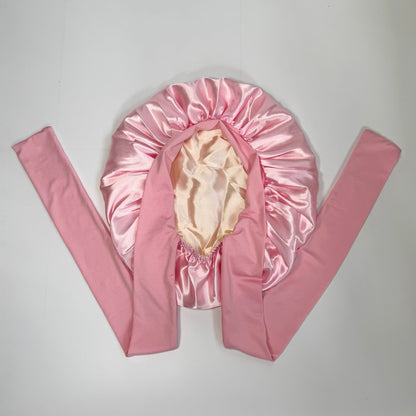 Satin Bonnet + African Exfoliating Net Sponge Set, Sleep Cap Hair Care Bonnet for Curly Hair