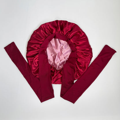 Satin Bonnet + African Exfoliating Net Sponge Set, Sleep Cap Hair Care Bonnet for Curly Hair